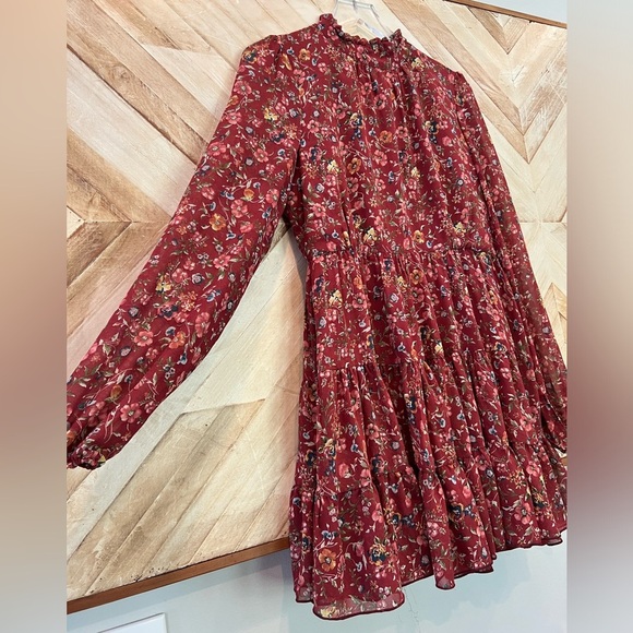 NWOT Forever 21 Floral Long Sleeve Chiffon Tiered Dress Size L - Picture 3 of 7
